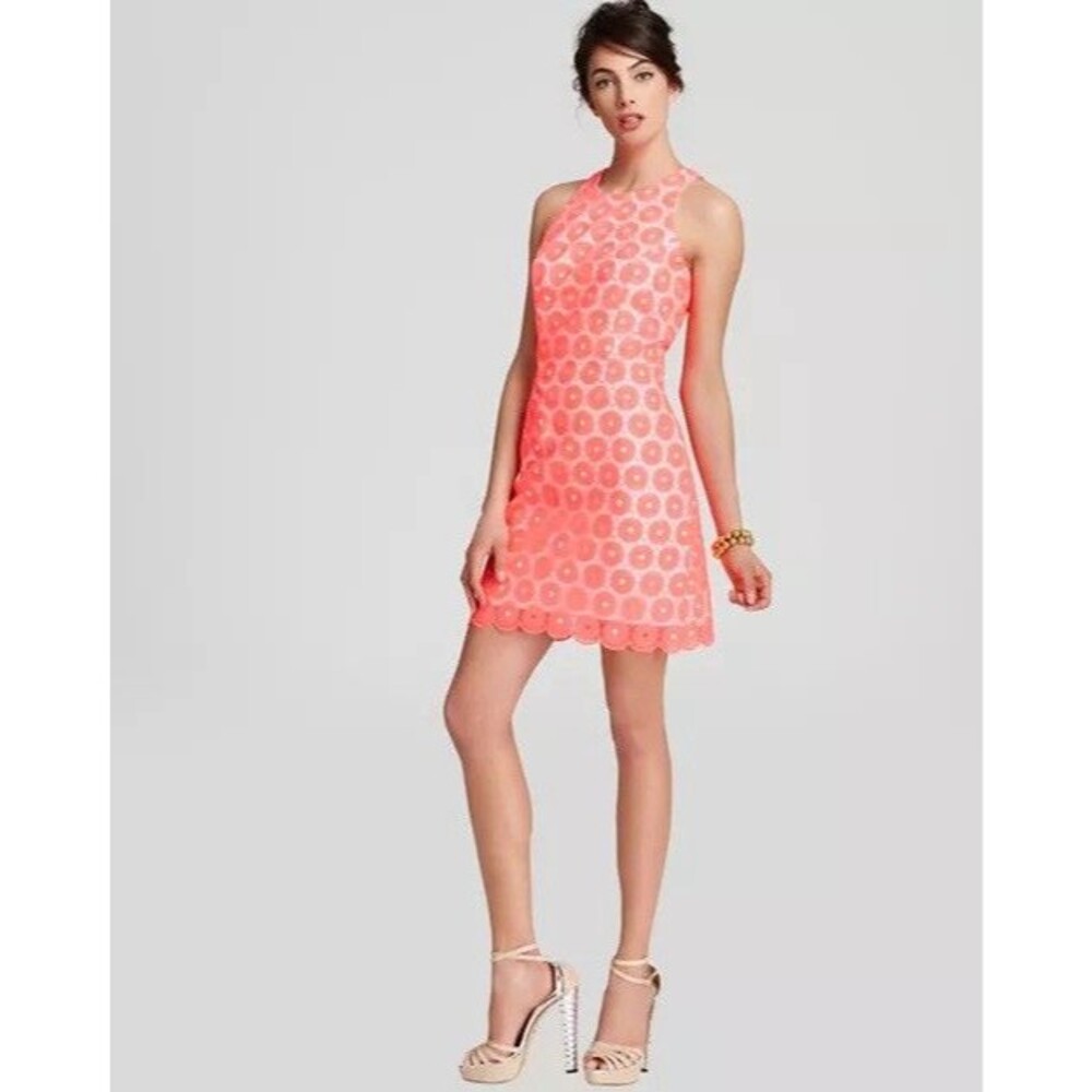 Lilly Pulitzer Pearl Mini Dress in Fiesta Pink Pinwheel Organza Size 4 EUC!!